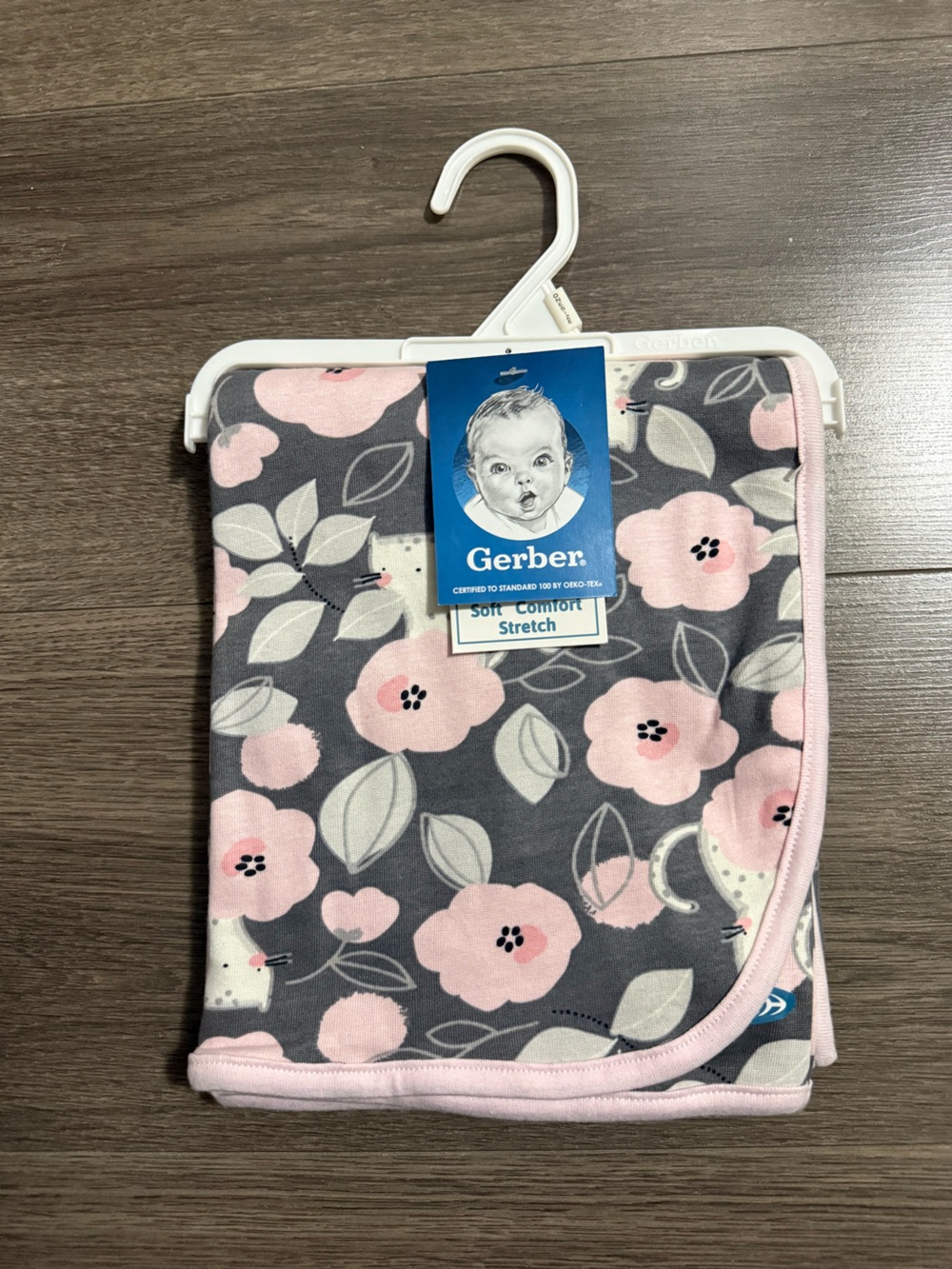 Gerber Floral Gray and Pink baby blanket